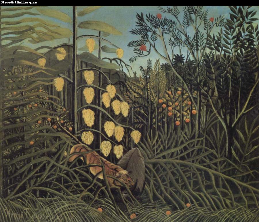Henri Rousseau In a Tropical Forest.Struggle between Tiger and Bull